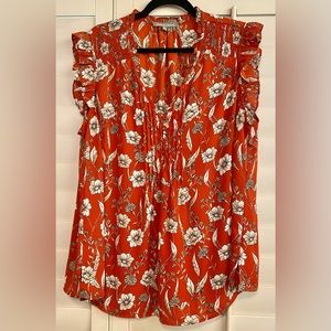 Daniel Rainn Liona Flutter Detail Blouse Burnt Orange Floral Size XL
